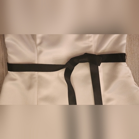 Jessica McClintock Gunne Sax Dress 3/4 Strapless Fit & Flare White Silky Black S - Picture 5 of 13